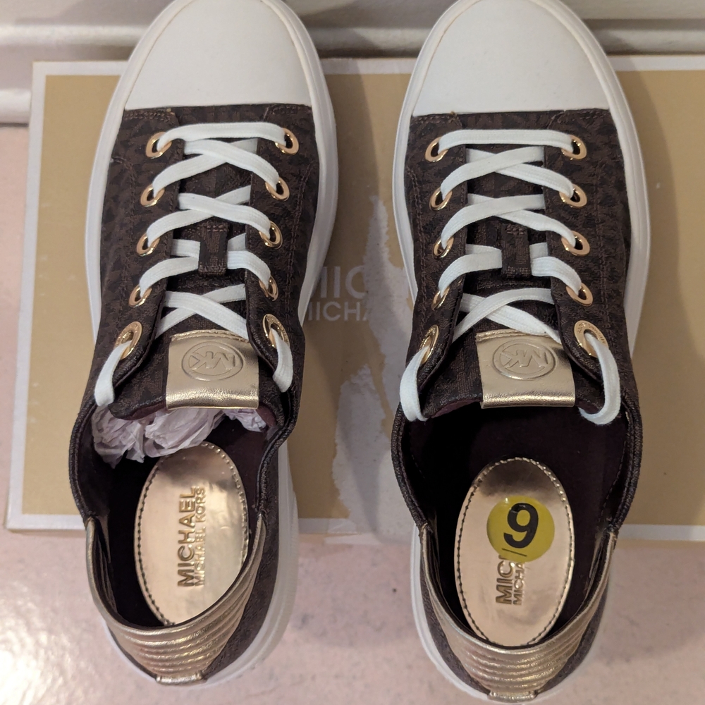 Michael Kors Dark Brown and Gold Sneakers